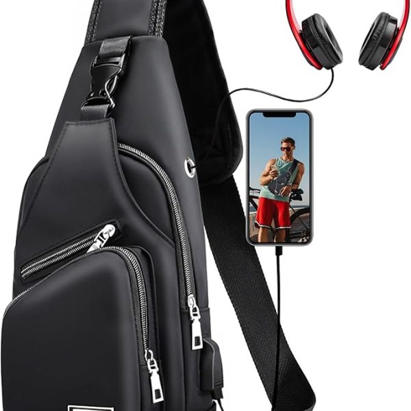 Peicees Mens Leather Crossbody Bag Trendy Sling Bag Man Purse Waterproof Sling Backpack Daypack Cross Body Chest Bag for Men